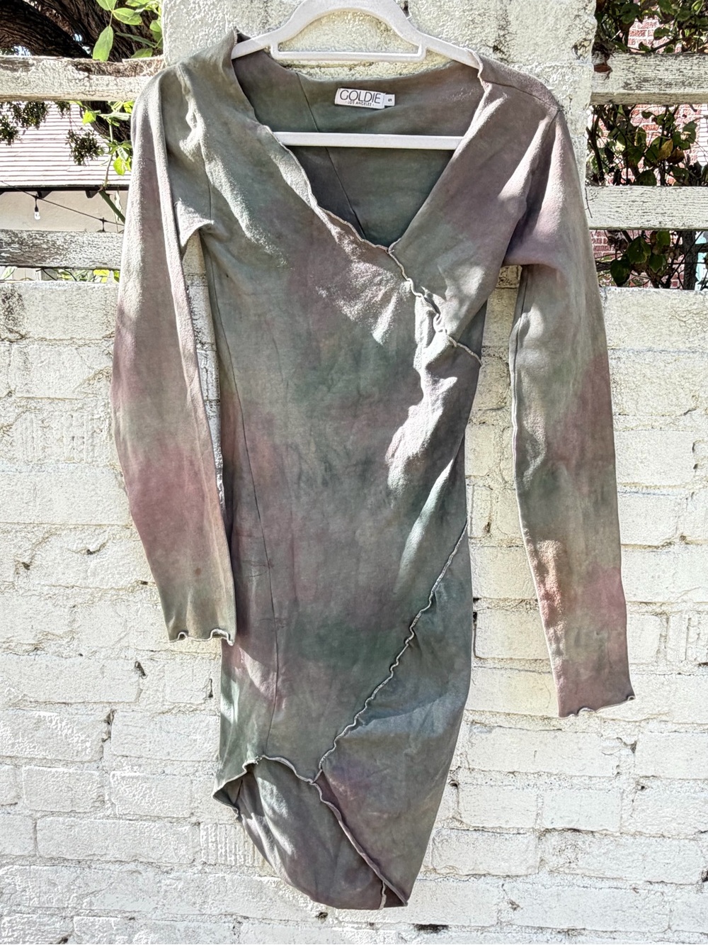 Goldie Olive and Mauve Long-Sleeve Wrap Dress